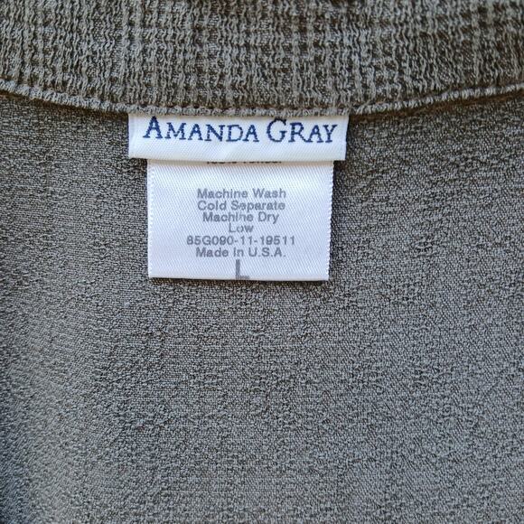 Amanda Gray Tencel Button up Blouse Large long sleeve textured collared grey - Picture 10 of 16